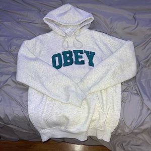Embroidered Obey Hoodie (Grey) Size Small